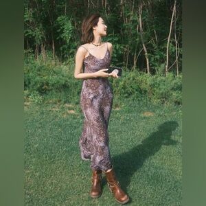 Purple leopard print midi dress